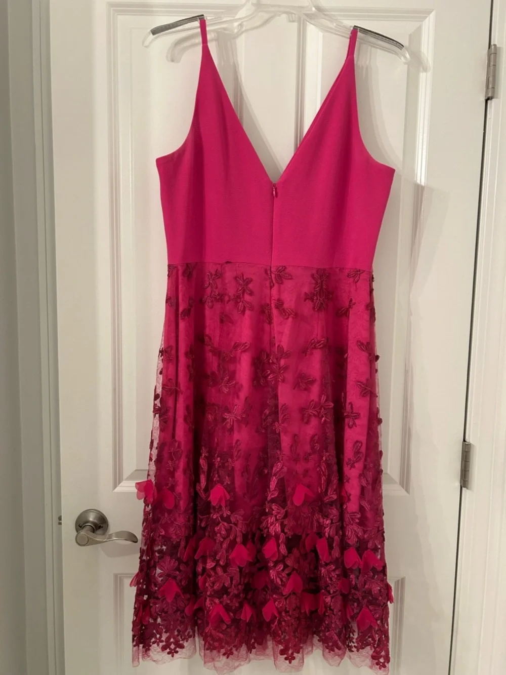 Dress the Population Fuchsia Floral Applique V-Neck Midi Dress - Picture 5 of 5